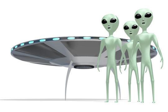 Aliens/ extraterrestrials and spaceship - 3D rendering