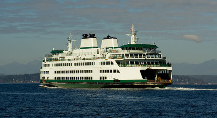 Washington State Ferry transiting to from Seattle in Puget Sound