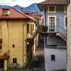 Colorful houses in Locarno historic center. Locarno is a pretty town on the shores of Lake Maggiore, Canton Ticino, Switzerland