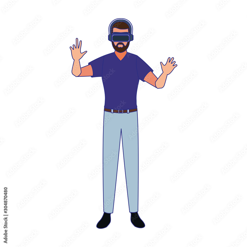 Poster man using technology of augmented reality vector design