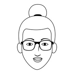 cartoon afro woman with glasses icon, flat design