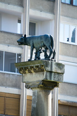 Victory Square with wolf Romulus and Remus statue built in 1926 in the largest city in western Romania