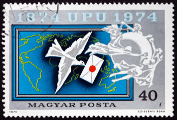 Postage stamp Hungary 1974 Carrier Pigeon, World Map