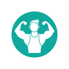 Isolated gym men muscle icon block line design