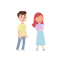 Couple of young people. Man and woman hold hands. Vector illustration in a flat style. Cartoon Man and woman quarreling. Angry couple quarrel flat illustration. - Vector