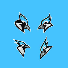 set of blue jay bird color head mascot logo icon designs vector illustration