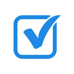  Blue check mark icon in a box. vector illustration