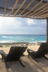Cozumel beach in Mexico, blue Caribbean sea.