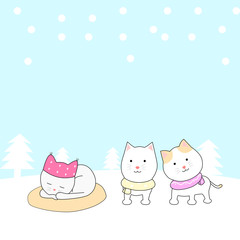 cute cartoon cats on the snow