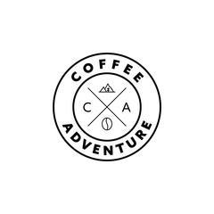 Coffee bean and mountain with C,A initial letter logo round label