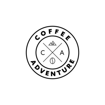 Coffee bean and mountain with C,A initial letter logo round label