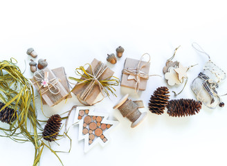 Zero waste christmas. Boxed gifts natural decor and home decoration.