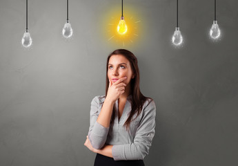Young student looking for new idea with lighting bulb concept
