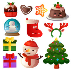 colored christmas element icon set