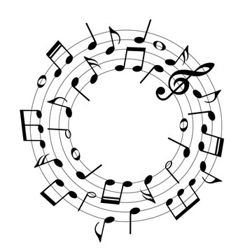 Music notes in round shape, musical design elements, vector illustration.