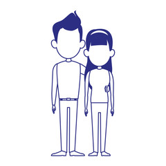 young couple standing icon, colorful design