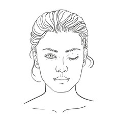 Face chart Makeup Artist Blank. Template. Vector illustration. illustration on a white background outline of the human female face for makeup.