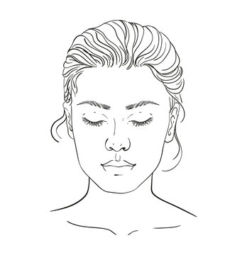 Face chart Makeup Artist Blank. Template. Vector illustration. illustration on a white background outline of the human female face for makeup.
