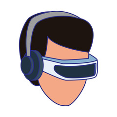 man using technology of augmented reality vector design