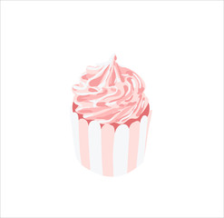 Vector hand-drawn sweet cupcake. Muffin isolated on white background. Delicious pink dessert