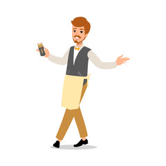 Set of vector flat style character barber guy in different static poses. Isolated on white background.