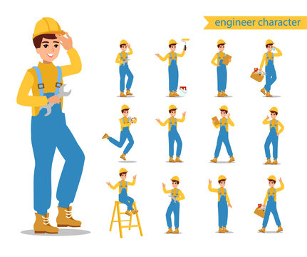 Construction female worker character vector design. Animate personage. Fun cartoon person. Isolated on white background.