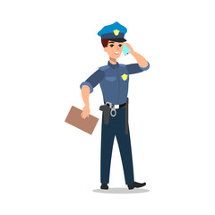 Policeman character set. Full length officer, different views, emotions, gestures, professional tools and attributes. Cartoon flat illustration. Isolated on white background.