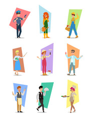 Set of people of different professions, career characters design, Labor Day, cartoon flat-style vector illustration. Set of vector flat design illustrations isolated on white background.