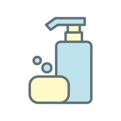 Shampoo bottle and soap icon vector design template flat style isolated on white background