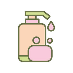 Shampoo bottle and soap icon vector design template flat style isolated on white background
