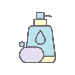 Shampoo bottle and soap icon vector design template flat style isolated on white background