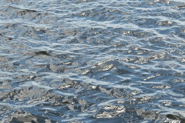 Closeup of shining blue glossy water texture, natural background