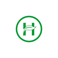 Initial Leaf Letter H Modern Alphabet Circle Logo Design Vector Template. Natural Circle Leaf Letter H Logo.