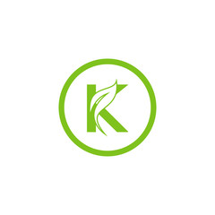 Initial Leaf Letter K Modern Alphabet Circle Logo Design Vector Template. Natural Circle Leaf Letter K Logo.