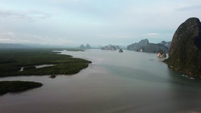 Aerial panorama view Islands in southern Thailand At the most mangrove forest in East Asia