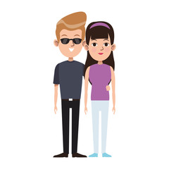 hipster couple standing icon, flat design