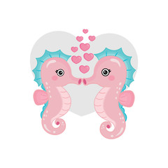Vector illustration of sea-horse couple in love. 