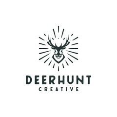 Classic rustic emblem deer logo, sign hunting animal vector illustration