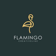 Elegant line art of flamingo logo, outline poultry vector illustration