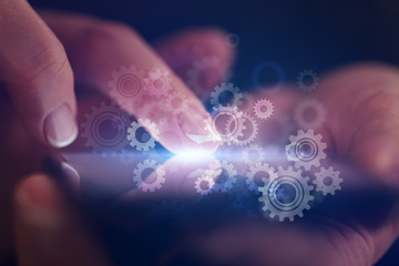 Finger setting the phone with dark background