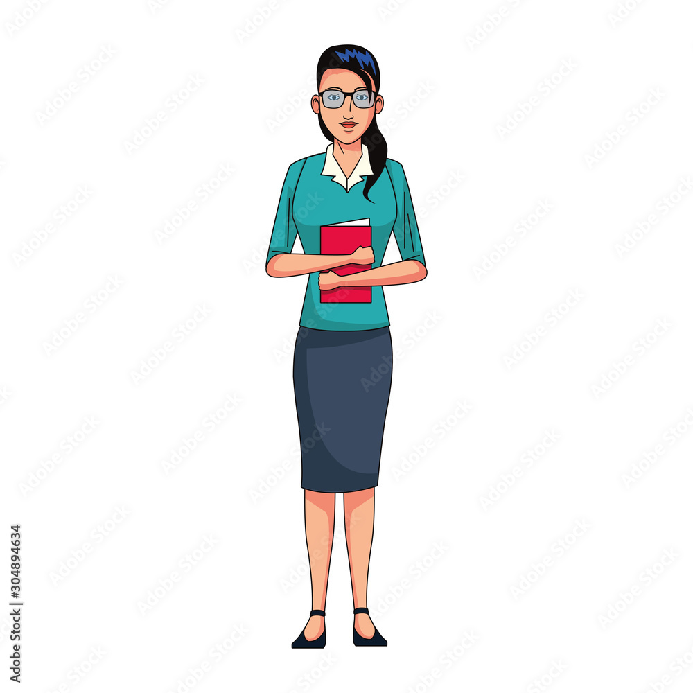 Sticker executive woman standing icon, flat design