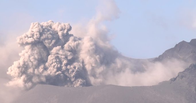 Ash Erupts Vigorously From Volcano Crater Close Up - 2015