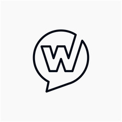 letter W chat with bubble line logo. talk logo vector modern illustration graphic abstract template. minimalist Chat concept Logo Template. Communication icon vector, social media icon - VECTOR