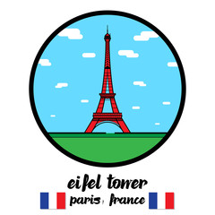 Circle Icon eifel tower paris france. vector illustration. 