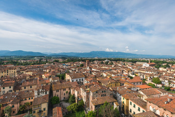 Fototapeta na wymiar Aerial view of the cityscapes in Lucca, Tuscany, Italy
