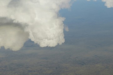 Sky and clouds reflection on Florida lake, natural water background