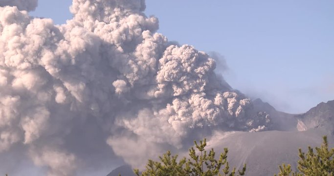 Active Volcano Erupts Ash Into Air During Eruption - 2015