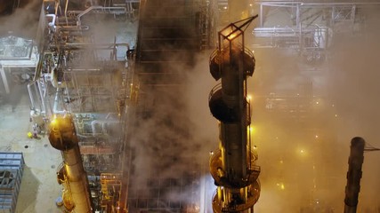 Toledo Ohio Aerial v23 Nighttime vertical view of oil refinery industrial cityscape with smoke cloud - October 2017 - Powered by Adobe