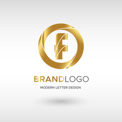 Premium Vector F Logo in GOLD. Beautiful Logotype design for company branding. Elegant identity design in blue