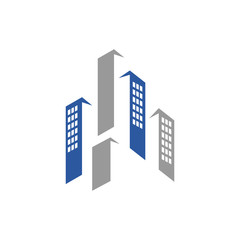 trendy overlapping line and square colorful building logo design vector. symbol and icon of residential flat apartment and skyline template